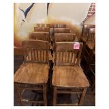 8 Wood Bar-Height Slat-Back Chairs