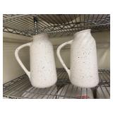 2 White Speckled Ceramic Pitchers