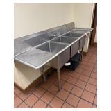 87' 3-Bay Stainless Sink w/ Drainboards & Faucet