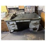 Vintage Metal Office Desk with Six Drawers