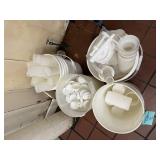Plastic Squeeze Bottles, Lids & White Buckets