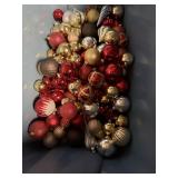Plastic Tote with Assorted Christmas Ornaments