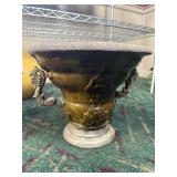 Ornate Ceramic Urn, Dragon Handles, 10in