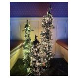 Three Flocked Artificial Christmas Trees with Ligh