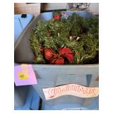 Plastic Tote with Christmas Garland and Florals