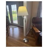 Brushed Steel Swing-Arm Floor Lamp w/ Fabric Shade