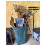Yard Tools Lot w/ Contico Garbage Can