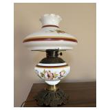 Hand-Painted Floral Milk Glass Parlor Lamp
