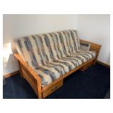Oak Finish Full Mission Futon Sofa Bed w/ 2 Storag