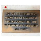 Bell System Safety Motto Wood Wall Plaque 14'