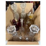 Glassware Lot Candlesticks Decanters Cruets Amber
