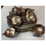 Silver Plate Tea Service Creamers Sugars Tray