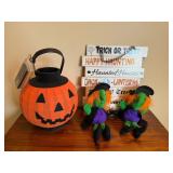 Halloween Decor Lot Pumpkin Lantern Sign Witches