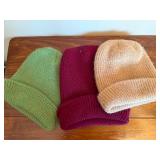 Hand Knit Winter Beanie Hats Assortment 3-Pc Lot