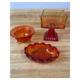 Amberina Art Glass Pedestal Compote & Bowls (3)