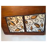 Metal & Glass Wall Mirrors Leaf Metal Overlay Pair