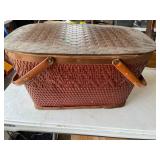 Woven Picnic Basket Metal Handles Hinged Lid
