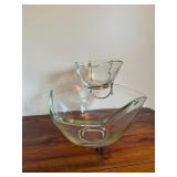 Clear Glass Chip & Dip Bowl Set Metal Clip Hanger