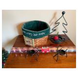 Christmas Decor Lot Basket Reindeer Candle Holders