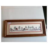 M. Frey Signed Village Sketch Lithograph Framed