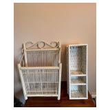 White Wicker Wall Shelves & Magazine Rack Lot 2