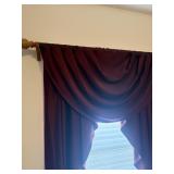 Burgundy Curtain Drapes Set Valance & Wood Rod