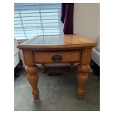 Pine End Table Single Drawer Chunky Turned Legs