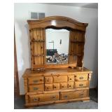 Vintage Knotty Pine 2-Piece Dresser Hutch Mirror