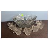 Pressed Glass Punch Bowl Set with 8 Cups