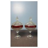 Ruby Flash Diamond Cut Pedestal Candy Jars (2)