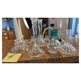 Assorted Glass Candle Holders & Ball Aqua Jar