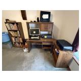 Wood Computer Desk Hutch & 2 Bookcases Set