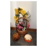 Floral Basket & Pumpkin Decor Lot