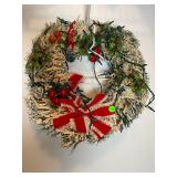 Flocked Christmas Wreath w/ Lights
