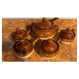 5-Piece Brown Ceramic Soup Crock Set