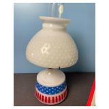 Patriotic Hobnail Milk Glass Hurricane Lamp