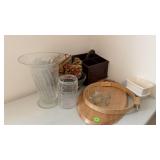 Glass Vases, Wood Trays & Decor Lot