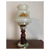 Floral Milk Glass Hurricane Table Lamp