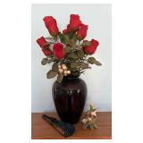 Black Vase, Roses, Fan & Fairy Decor