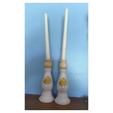 Avon Milk Glass Floral Candlestick Pair