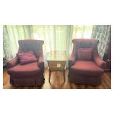 Burgundy Jacquard Tufted Armchairs Pair (2)