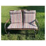 2-Person Slatted Glider Bench with Cushions
