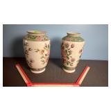 Pair Hand-Painted Floral Ceramic Vases