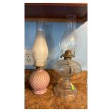 2 Oil Lamps with Glass Chimneys