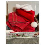 Christmas Fabric Decor & Santa Hat Lot