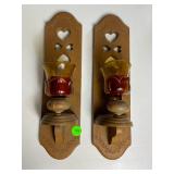 Burwood Faux Wood Sconces with Amber Glass (Pair)