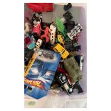 Tote of Toy Vehicles, Figures & Parts