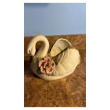 Ceramic Swan Planter with Applied Roses