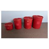 4 Red Tupperware Canisters with Lids