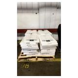 Pallet of gray collapsible plastic storage crates